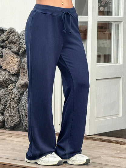 Drawstring Wide Leg Active Pants