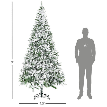 9 FT Snow Flocked Artificial Christmas Tree | Unlit Pine with Realistic Branches & Auto-Open Design — Green