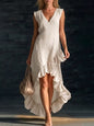 Full Size V-Neck Ruffle Hem High-Low Dress Plus Size