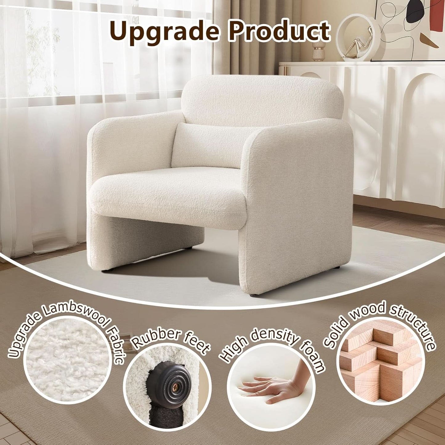 LuxuriousAndComfortable Lambswool Fabric Accent Chair With Arms