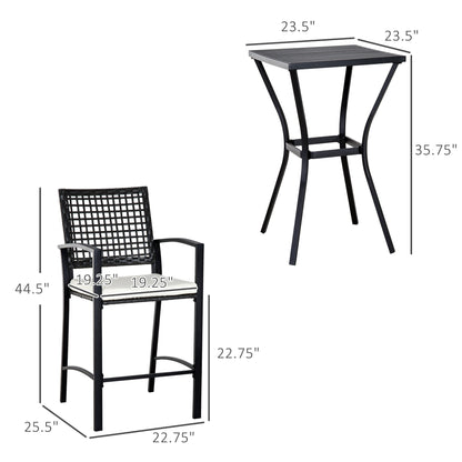 Outdoor Bar Set PE Rattan Black 3 Piece High Table 2 Bar Chairs Footrest