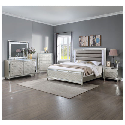 5 Drawer Bedroom Chest With Diamond Patterned Fronts - Silver
