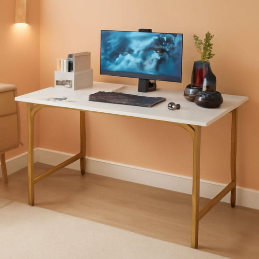 47 Inch Computer Desk Gold Metal Frame Modern Home Office Desk