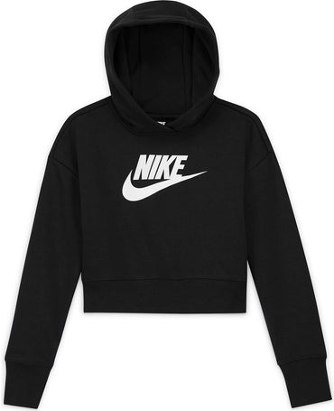 Nike Girls Sportswear Club Fleece Crop Hoodie (Little Kids/Big Kids) Black/White XL (18-20 Big Kid)