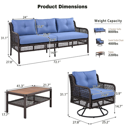 Outdoor Patio Set PE Rattan 4 Piece Swivel Chair Seats 5