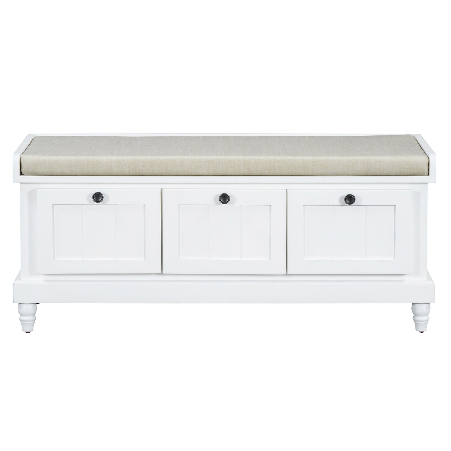 Entry Bench Fluted MDF White Cushioned Seat 3 Drawers 44x16x19