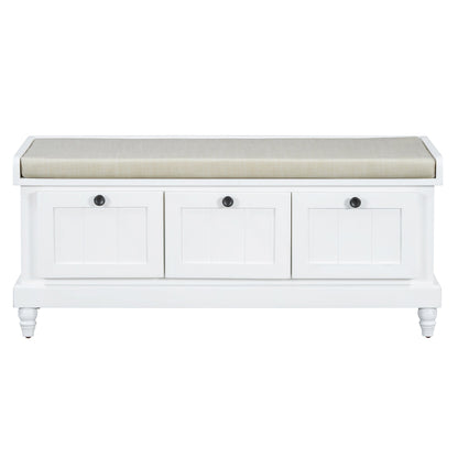 Entry Bench Fluted MDF White Cushioned Seat 3 Drawers 44x16x19