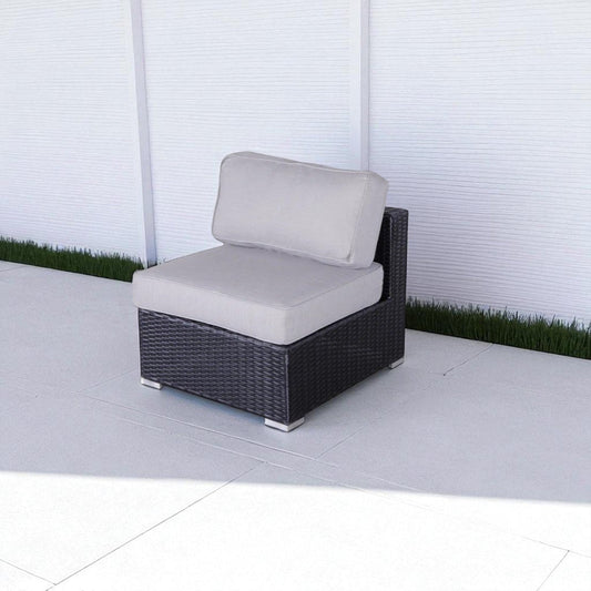 Outdoor Armless Chair Set HDPE Wicker Gray Set of 2