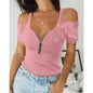 Plus Size Short Sleeve Zipper Short T-Shirt