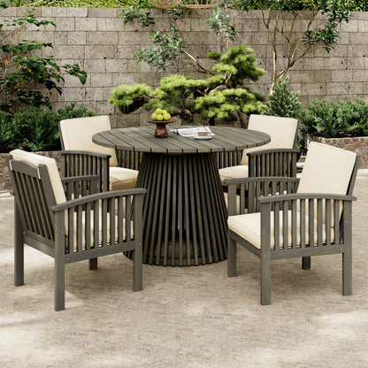 Outdoor Dining Set Acacia Wood 5 Piece Round Table