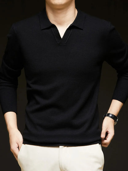 Men's Full Size Collared Neck Long Sleeve Polo Plus Size