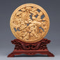 Wood Carving Dragon and Phoenix Round Carving Art Statue High Quality