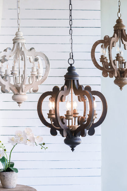French Country Wood Chandelier 6-Light Farmhouse Pendant 28 In Chain