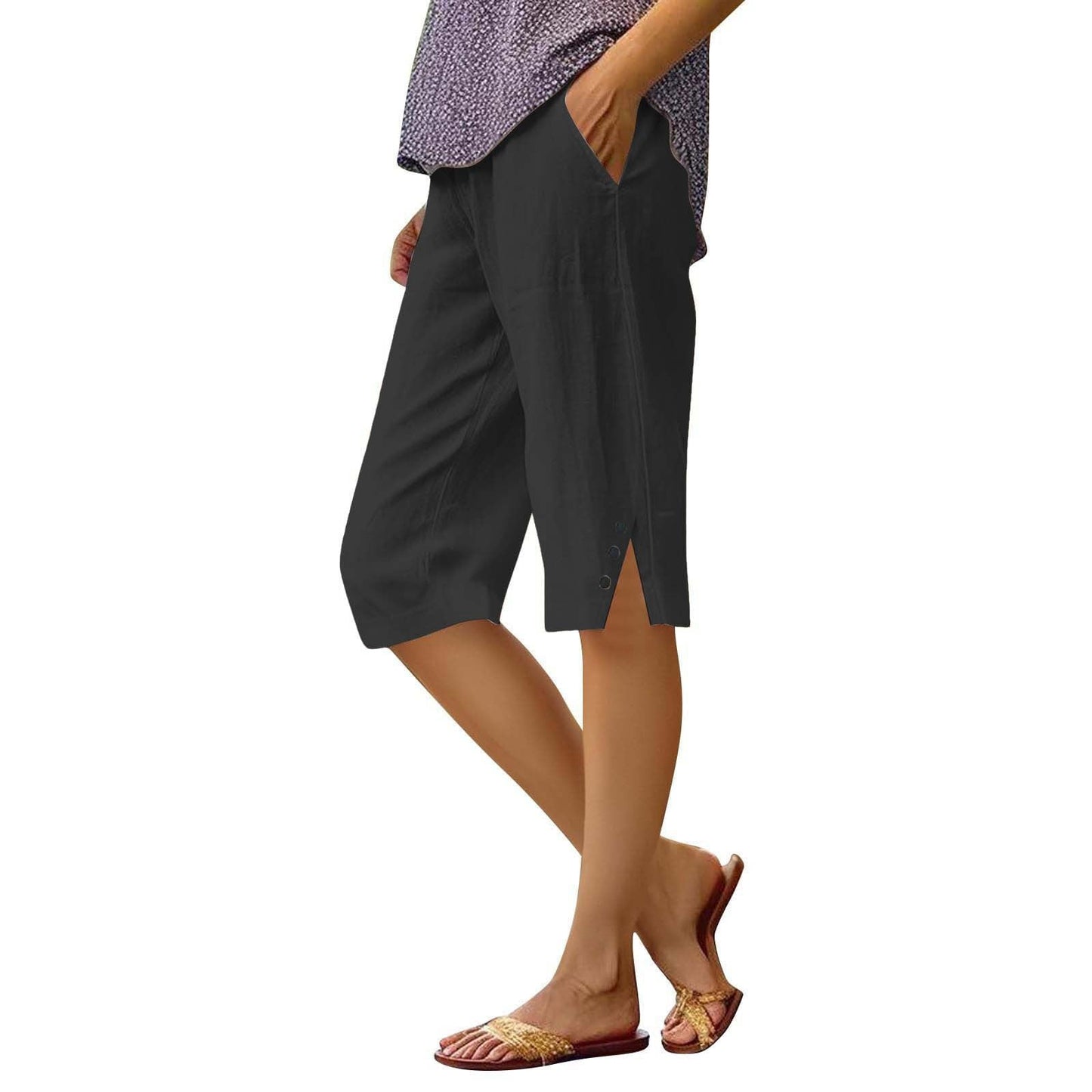 Casual Loose-fit Cotton-linen Drawstring Shorts With Pockets