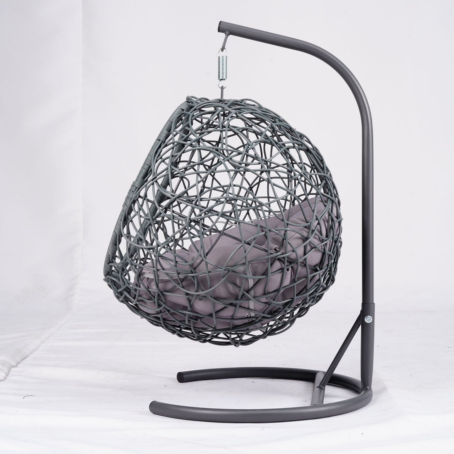 Cat Swing Bed with Stand and Cushion, Rattan Wicker Egg Chair Style, Gray