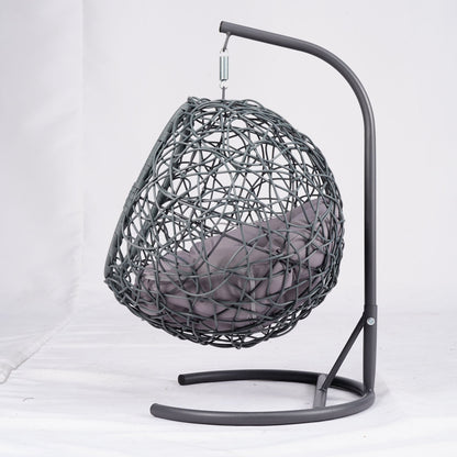 Cat Swing Bed with Stand and Cushion, Rattan Wicker Egg Chair Style, Gray