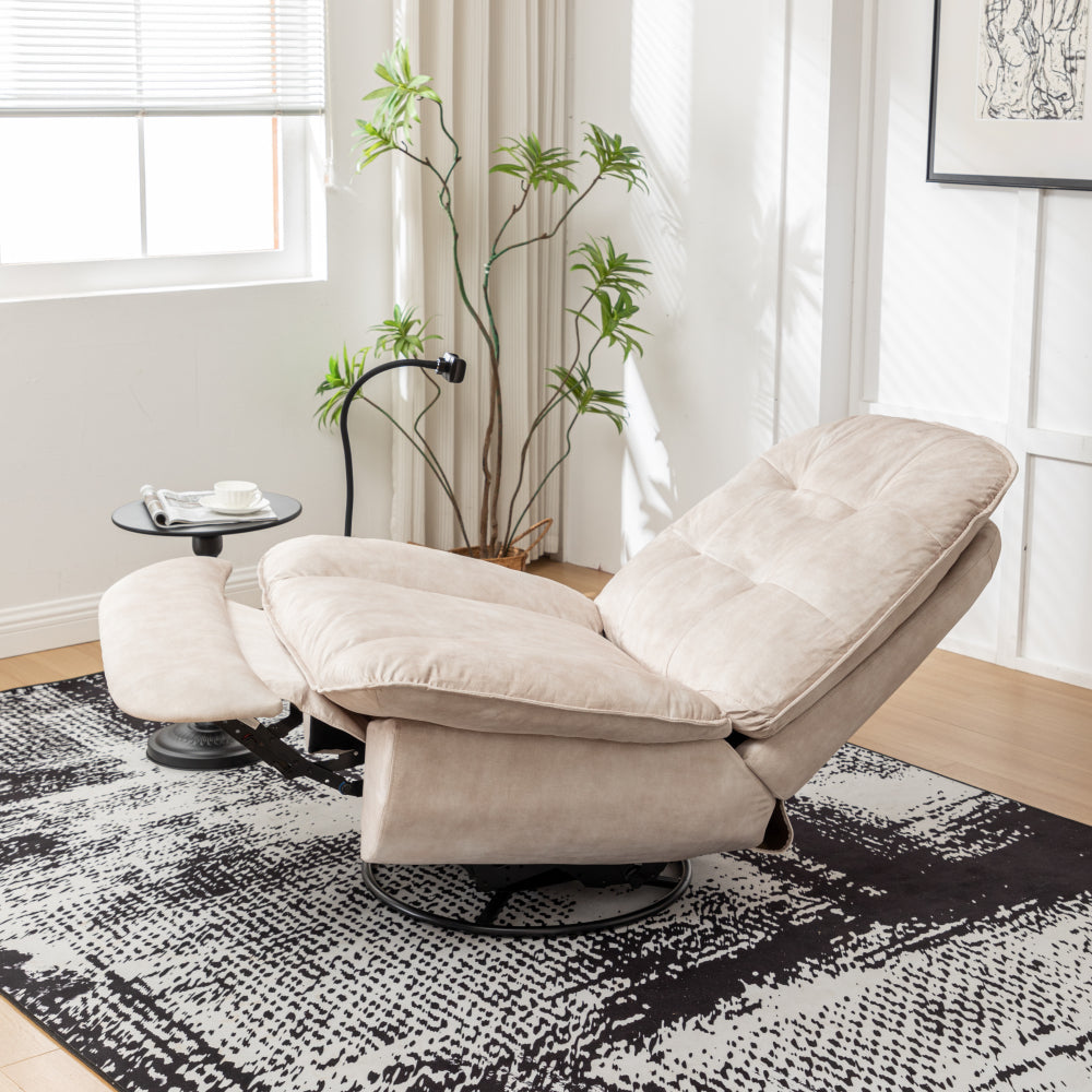Ivory Gold-Stamped Velvet Recliner – Swivel Glider, 150° Recline & Detachable Phone Holder