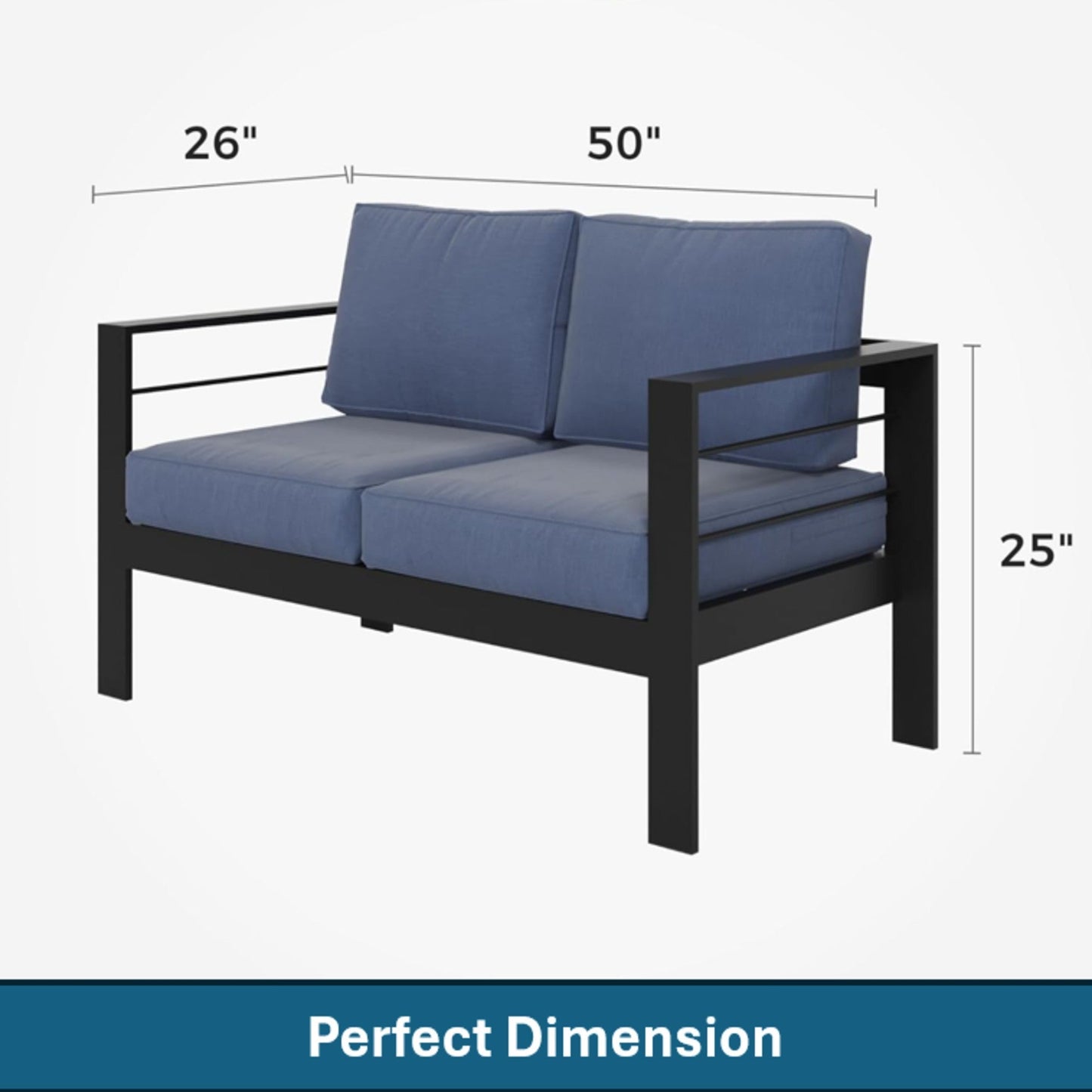 Outdoor Patio Set 3 Piece Aluminum Sofa Loveseat Black Blue