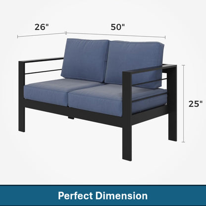 Outdoor Patio Set 3 Piece Aluminum Sofa Loveseat Black Blue