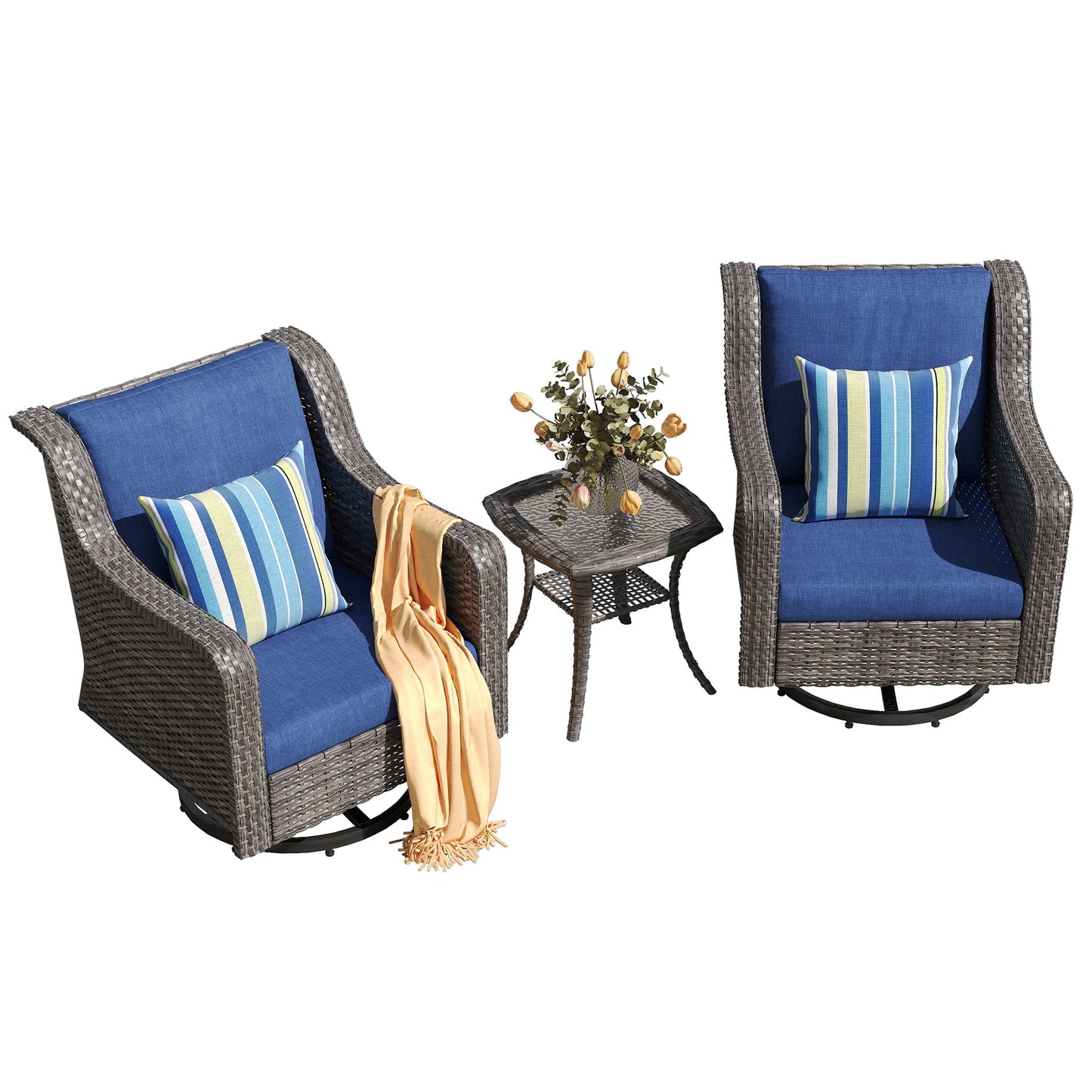 Outdoor Patio Swivel Chairs Set of 2 PE Rattan Gray