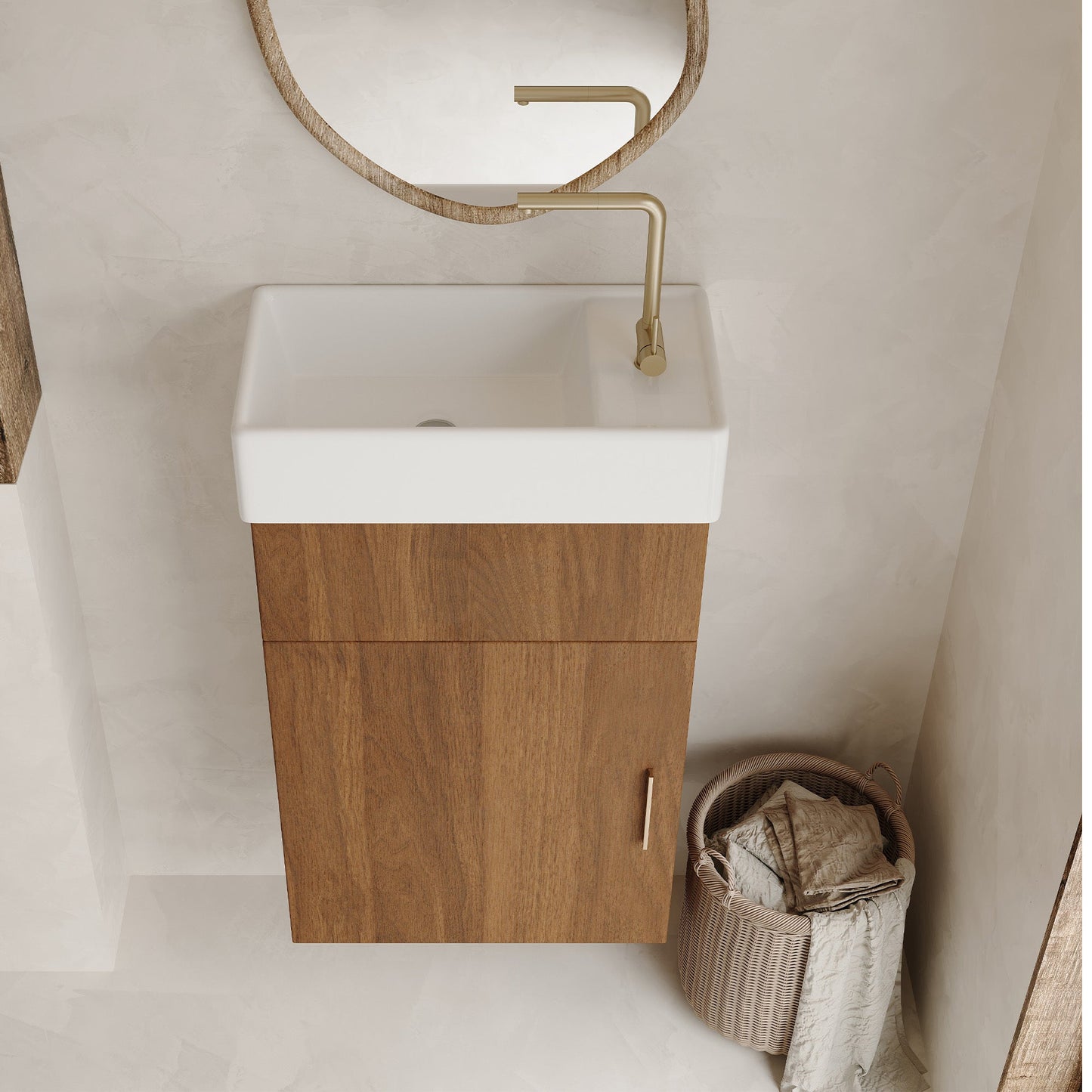 16.5 Inches Modern Floating Bathroom Vanity with Integrated Ceramic Basin Storage