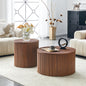 2-Piece Nesting Coffee Table Set, Roman Column MDF Round, Built-in Storage