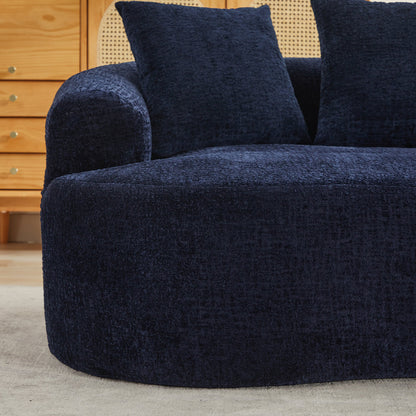 Loveseat Curved Chenille Blue Memory Foam 3 Pillows No Assembly 63.2 In 300 LB