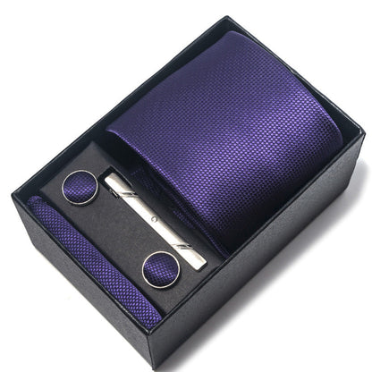 Men's Jacquard Necktie Set with Pocket Square and Cufflinks