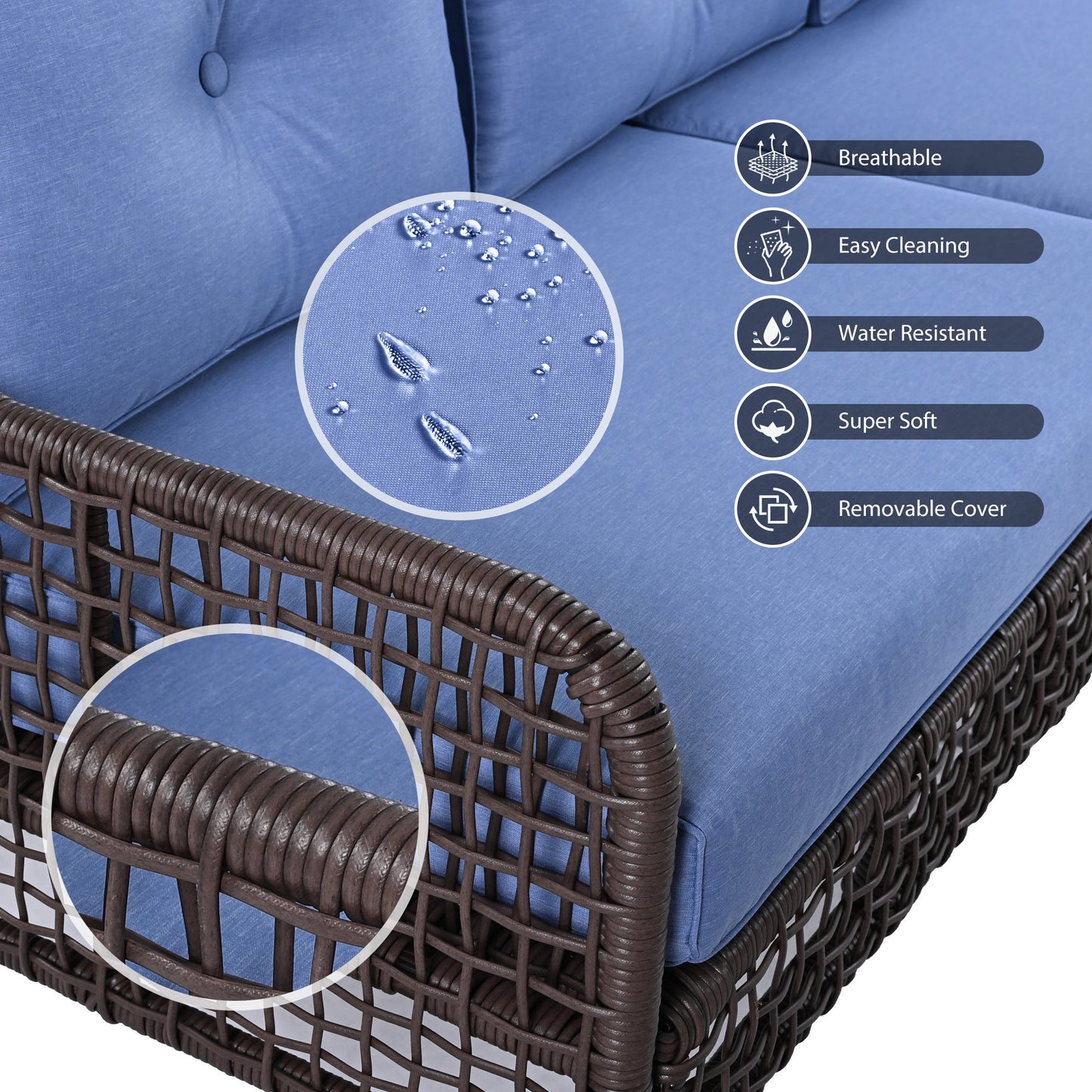 Outdoor Patio Set PE Rattan 4 Piece Swivel Chair Seats 5