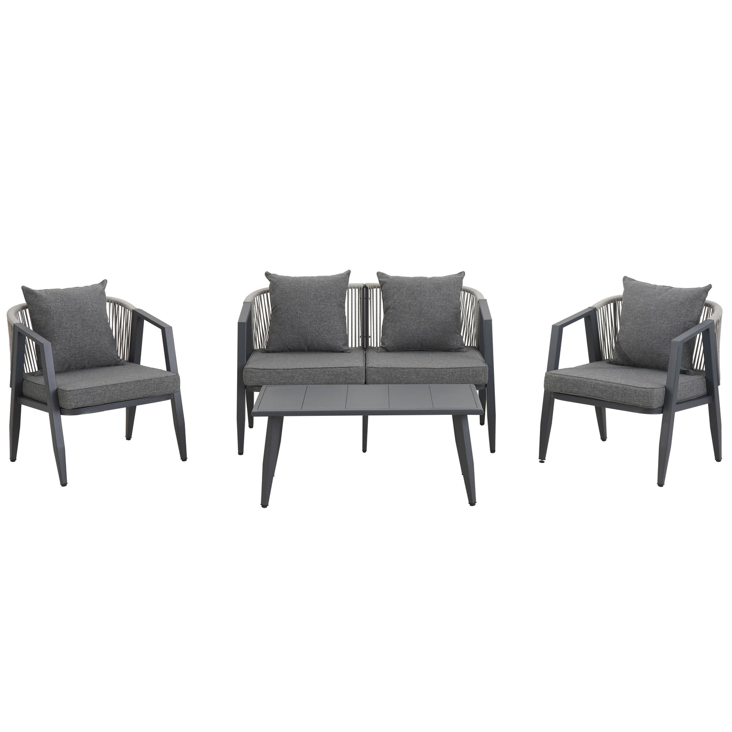 Outdoor Seating Set 4 Piece Bench Chairs Table Iron Gray