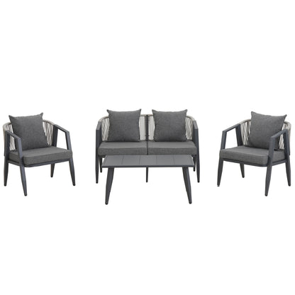 Outdoor Seating Set 4 Piece Bench Chairs Table Iron Gray