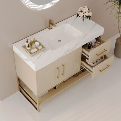 36' Modern Free-Standing Bathroom Vanity with Seamless Ceramic Sink & Sintere...