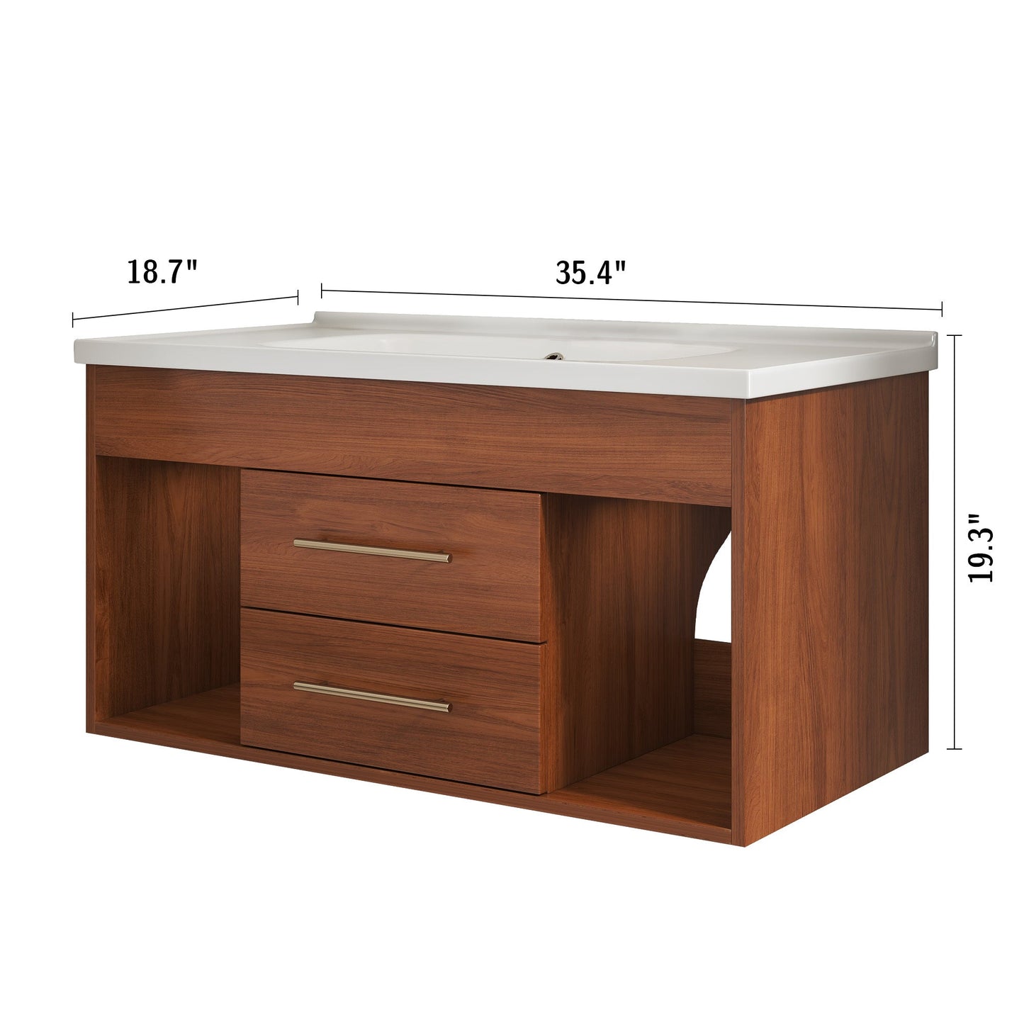 35.4' Mid-Century Floating Bathroom Vanity with Ceramic Undermount Sink