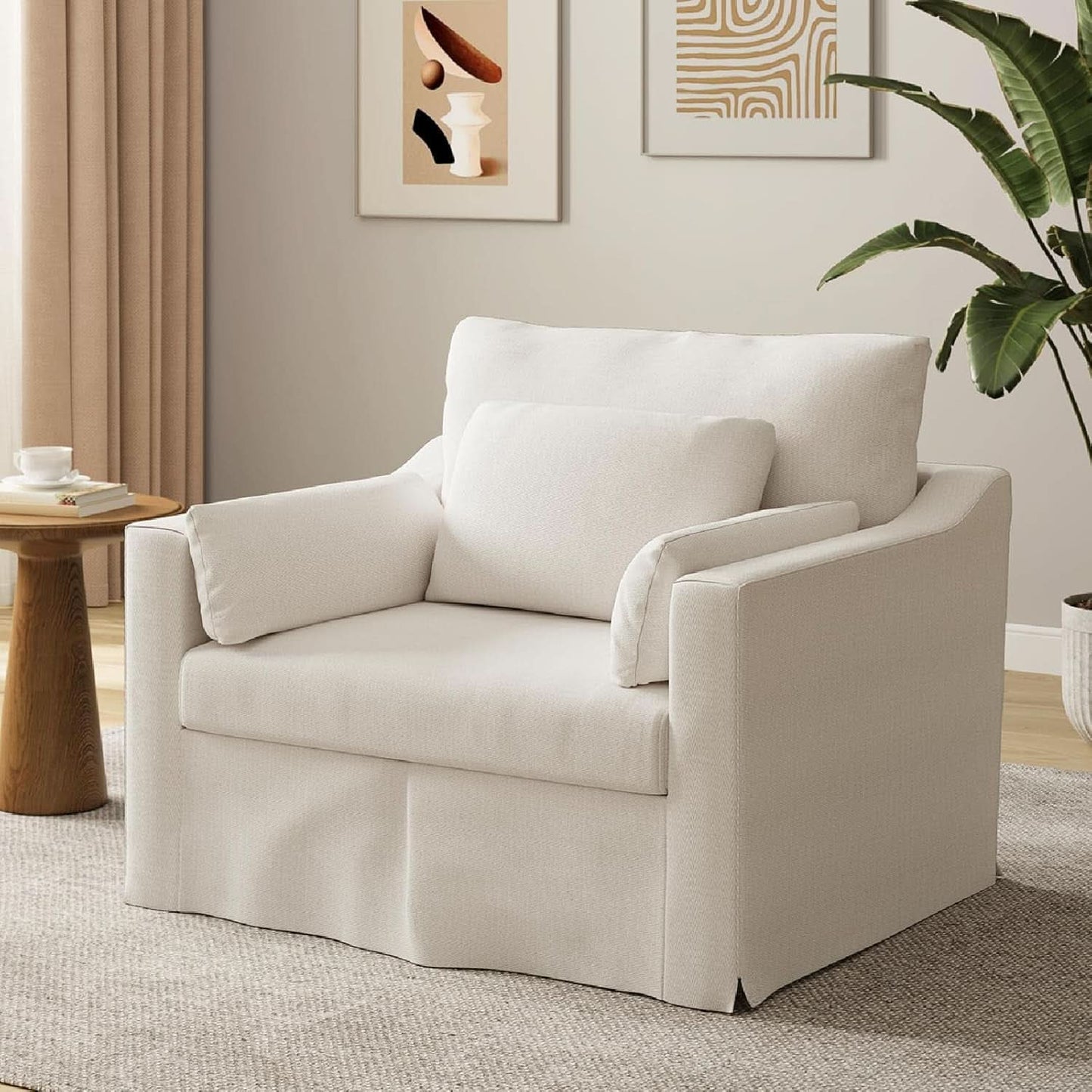 Beige Chenille Slipcovered 42 Inches Wide Armchair
