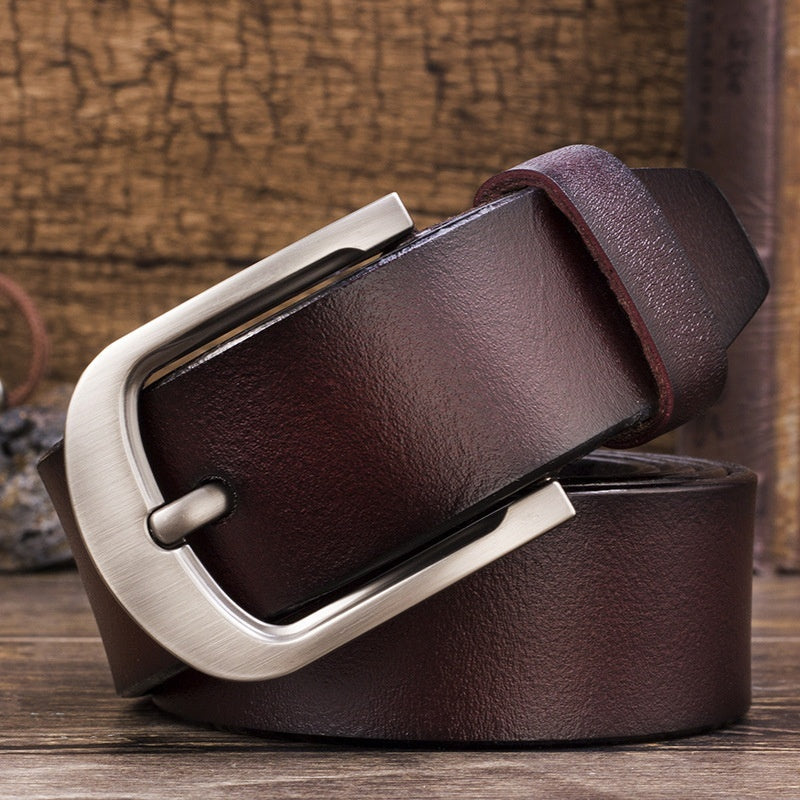 Men's Leather Belt With Pin Buckle, Genuine Leather Men's Waist Belt, Cowhide