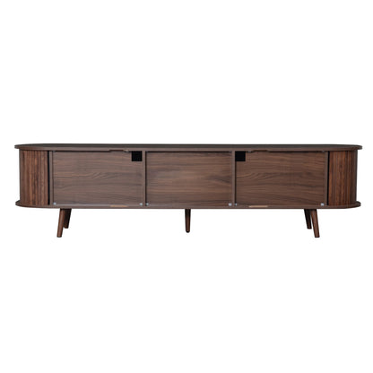 TV Stand Mid-Century Dark Brown Solid Wood Sliding Door Fits 80 In TV 70.8 In