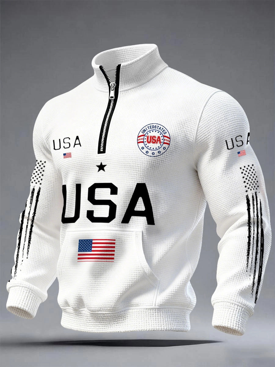Mens Half-zip Hooded Sweatshirt With A Stand-up Collar Design