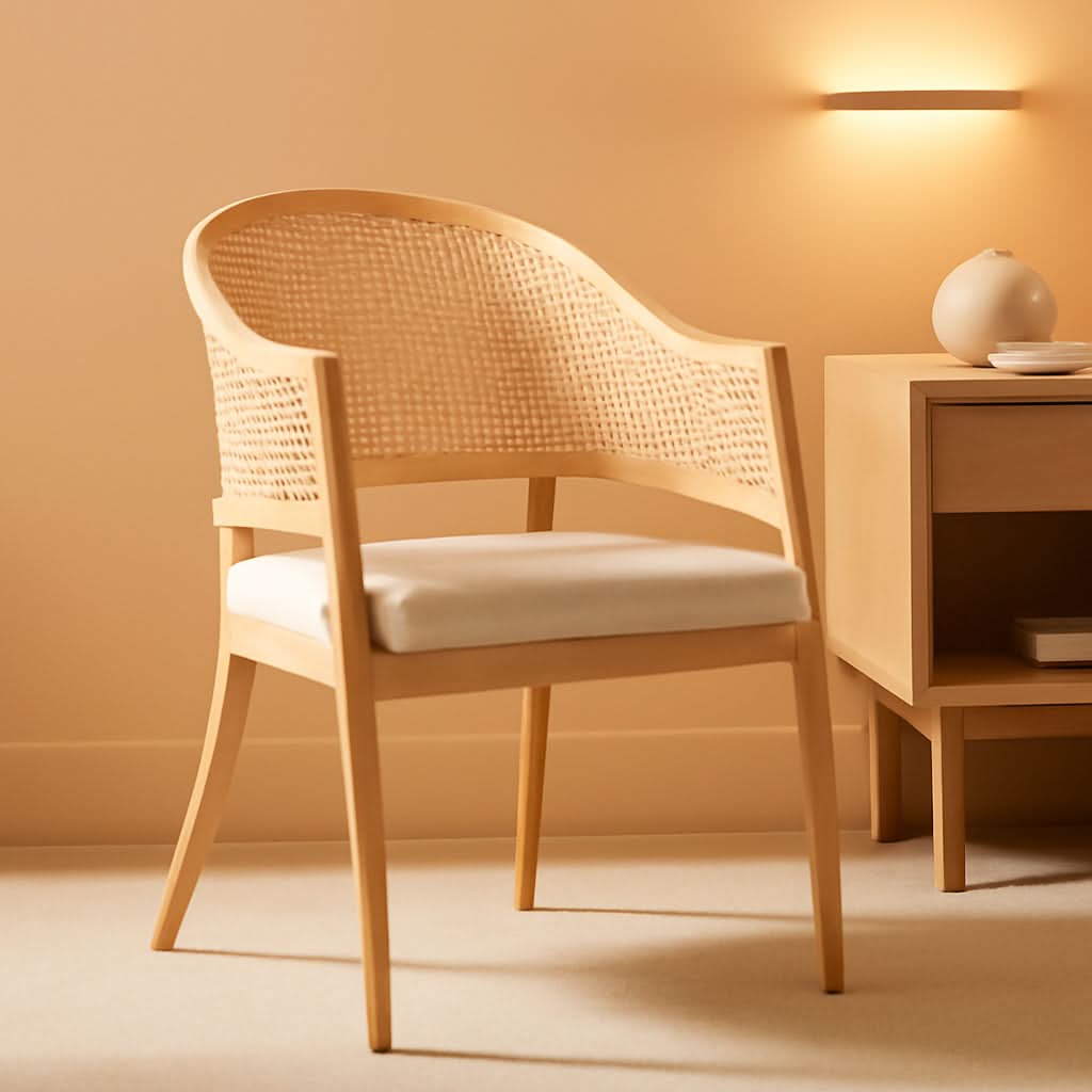 Natural Rattan Accent Chair with Brass Caps Fully Assembled