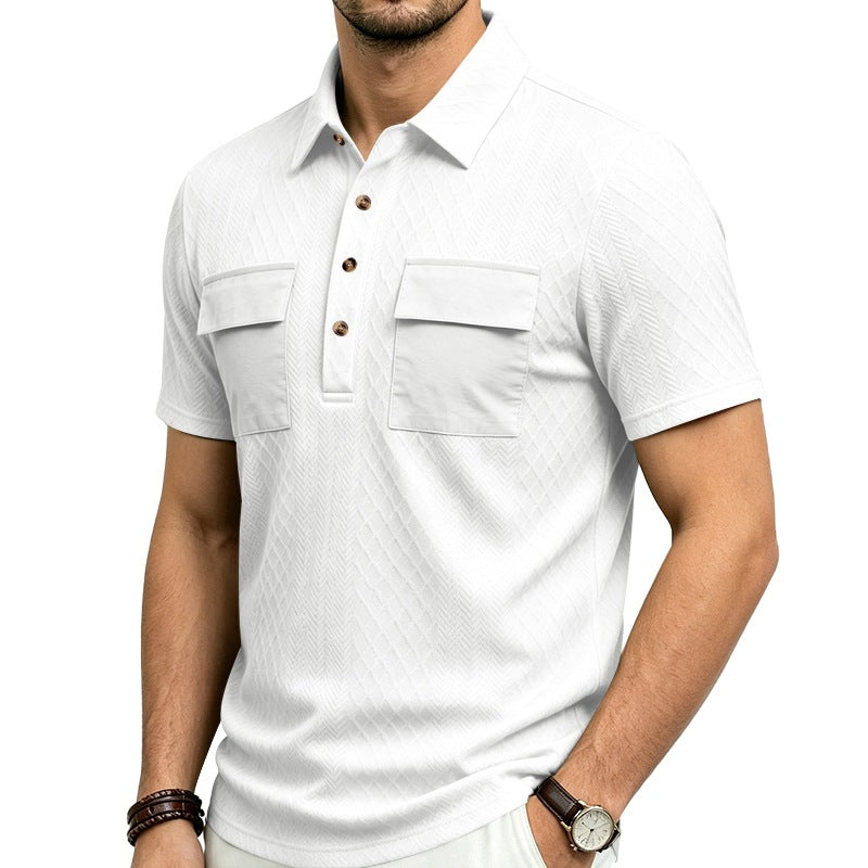 Mens Heavyweight Jacquard Lapel Polo Shirt