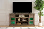 TV Stand Farmhouse Fireplace Gray MDF Roman Column LED Fits 80 In TV