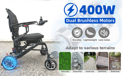 Wheelchair Electric Foldable Carbon Fiber 37 LB 30 Mile Range 38x24x37 In
