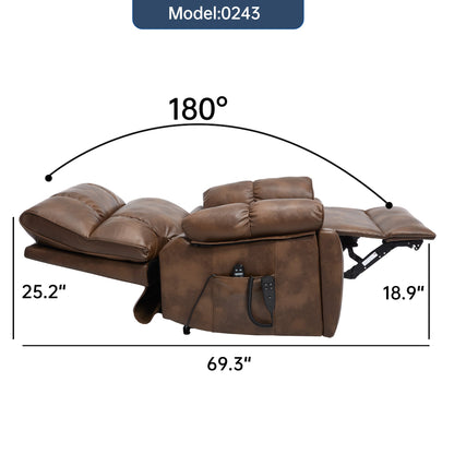 Lift Recliner Chair Power Faux Leather Brown Dual Motor Heat Massage 350 LB