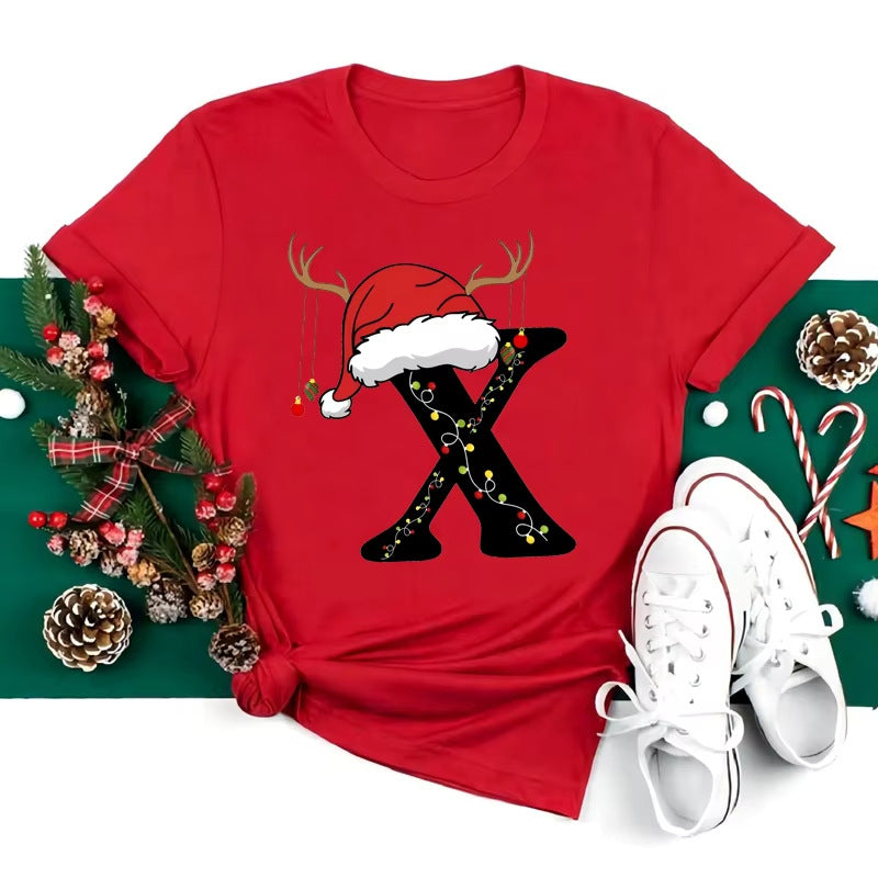 Red Loose T-Shirt Top With A Christmas Party Aesthetic