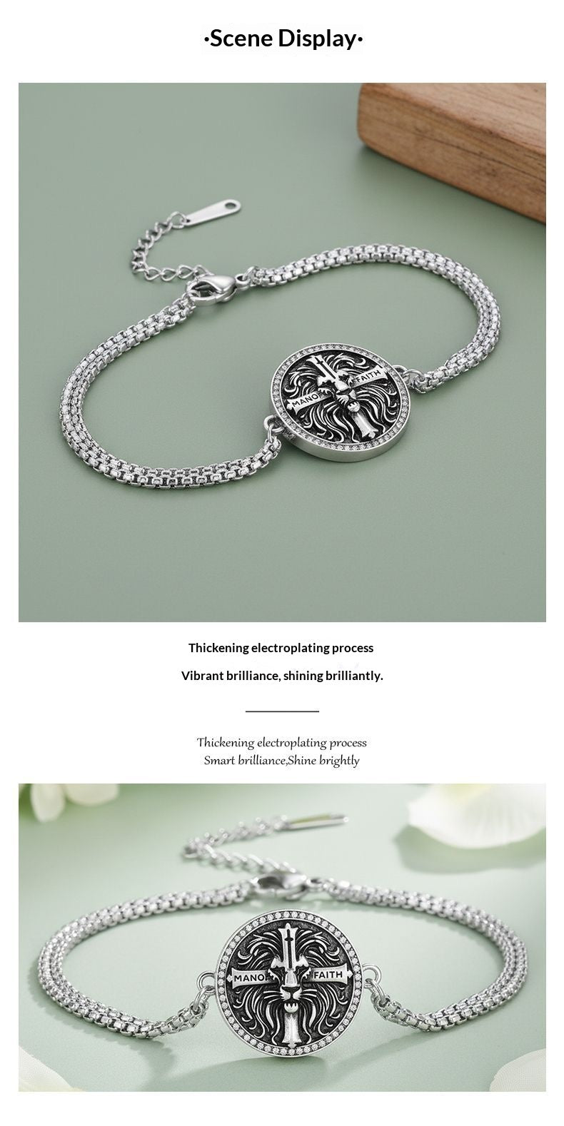 Retro New-style Round Cross Lion Bracelet