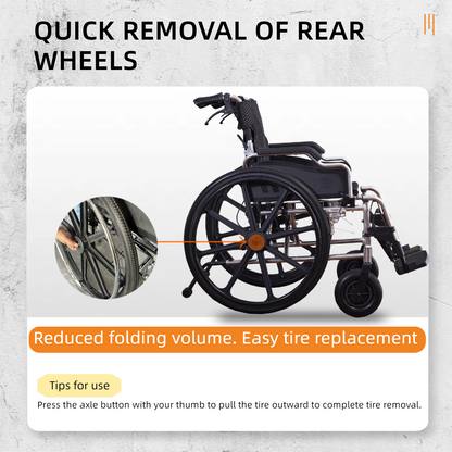 Wheelchair Manual Transport Folding Aluminum 18 In Seat 24 In Wheels Black