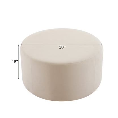 Round Velvet Ottoman, Cream, 30x30x16 Inch