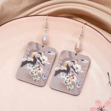 Chinese Crane Flower Dangle Earrings – 3D Printed Acrylic