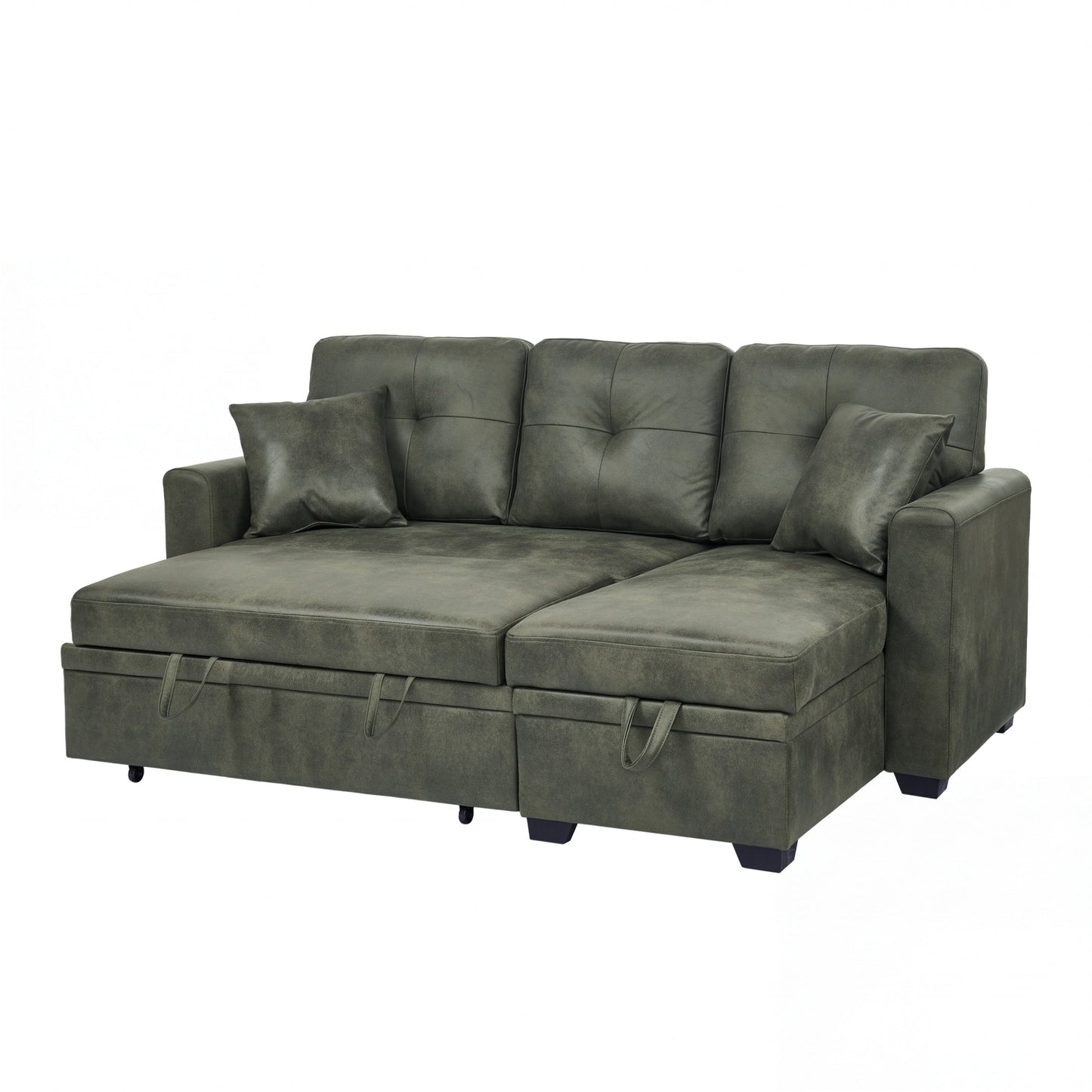 Sectional Sofa L-Shape Olive Green Sleeper 71