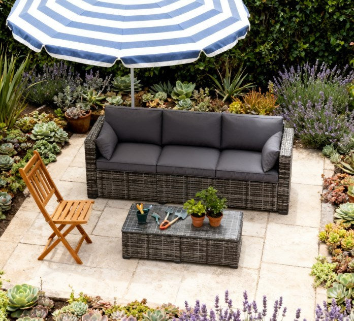 Outdoor Sofa PE Rattan 3-Seat 79" Gray