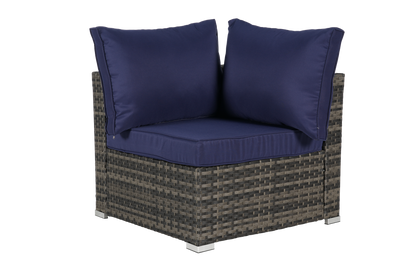 Outdoor Sectional Set PE Rattan Steel Dark Blue 8 Piece Seats 8 380 LB